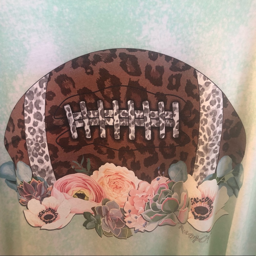 Floral football tee silkscreen on mint green 2xl